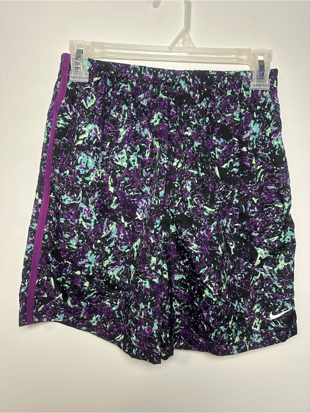 Nike Girls Abstract Print Athletic Shorts - Purple & Aqua Size Large 14-16 NWT